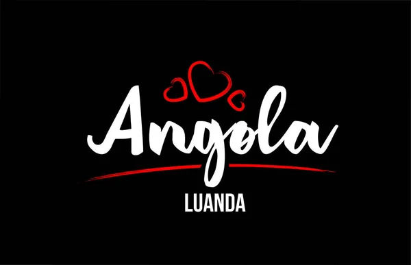 Angola ülkesi, siyah arka planda, kırmızı kalpli ve c 'li. — Stok Vektör