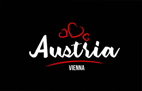 Österreich Land auf schwarzem Hintergrund mit rotem Liebesherz und seinem — Stockvektor