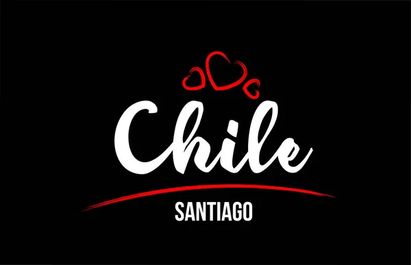 Chile ország fekete háttér piros szerelem szív és annak ca — Stock Vector