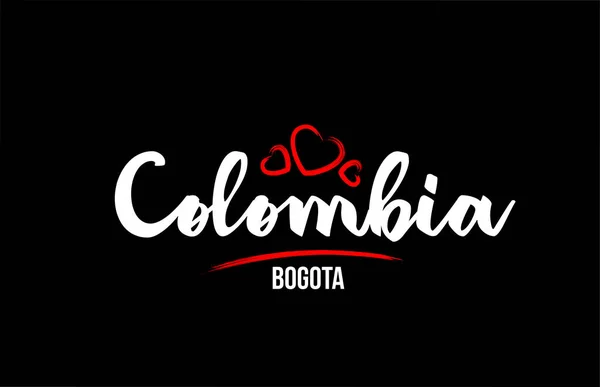 Kolumbia ország fekete háttér piros szerelem szív és annak — Stock Vector