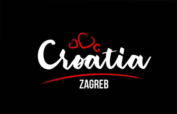 Kroatië land op zwarte achtergrond met rode liefde hart en zijn — Stockvector
