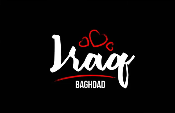 Irak pays sur fond noir avec coeur d'amour rouge et sa casquette — Image vectorielle