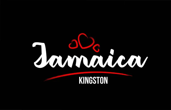 Ямайка страна на черном фоне с красным сердцем любви и его — стоковый вектор
