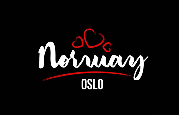 Norvège pays sur fond noir avec coeur d'amour rouge et son c — Image vectorielle