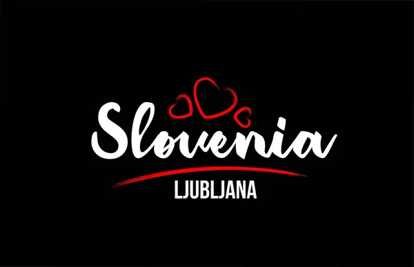 Slovenië land op zwarte achtergrond met rode liefde hart en haar — Stockvector