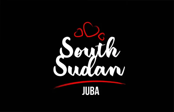 Soudan du Sud pays sur fond noir avec coeur d'amour rouge et — Image vectorielle