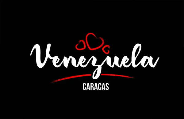 Venezuela ország fekete háttér piros szerelem szív, és ez — Stock Vector