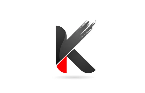 K lettre alphabet rouge noir avec motif brosse grunge pour compan — Image vectorielle