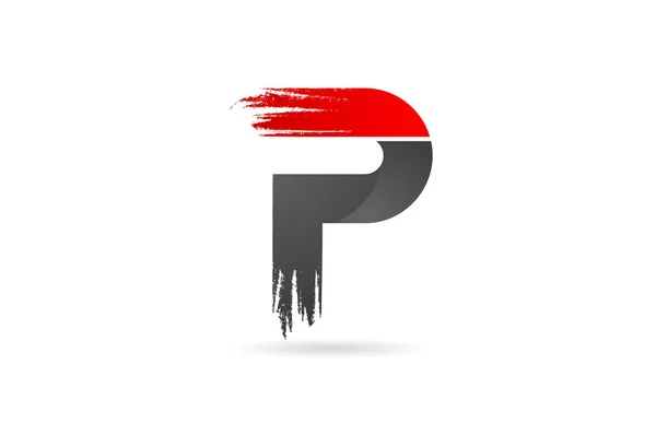 P alfabet letter rood zwart met grunge penseel patroon voor compan — Stockvector