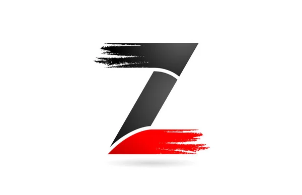 Huruf abjad Z merah hitam dengan pola kuas grunge untuk kompan - Stok Vektor