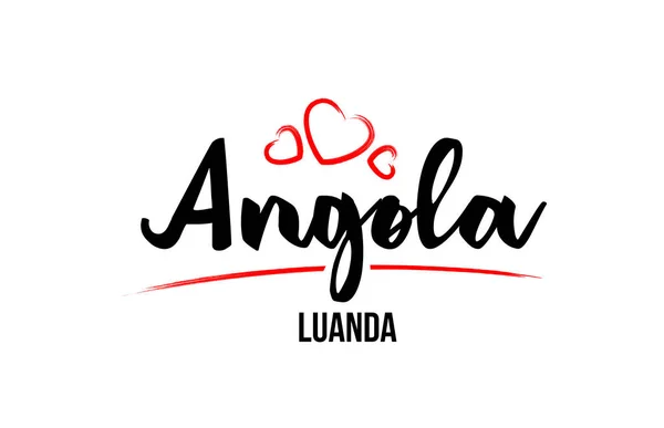Kırmızı kalpli Angola ülkesi ve başkenti Luanda creati — Stok Vektör