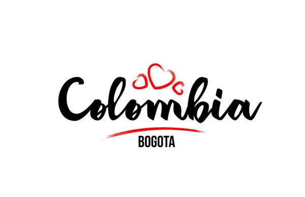 Kolumbia ország vörös szerelmes szívvel és fővárosával Bogota crea — Stock Vector