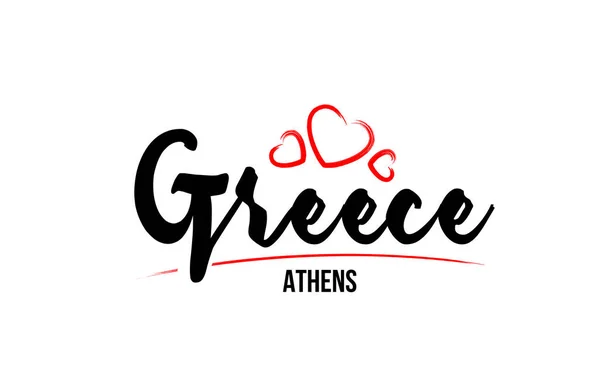 붉은 사랑의 마음을 가진 그리스 나라와 그 나라 의수 도인 아테네 크레타 — 스톡 벡터
