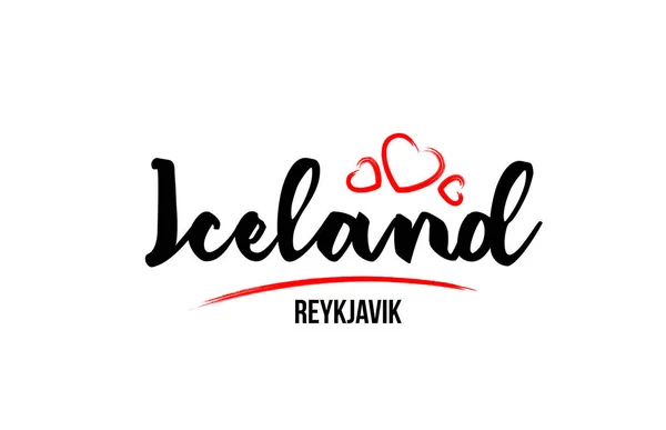 Islande pays avec coeur d'amour rouge et sa capitale Reykjavik cr — Image vectorielle