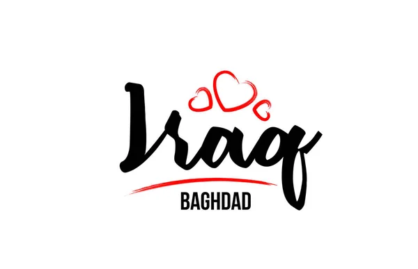 Irak pays avec coeur rouge amour et sa capitale Bagdad creativ — Image vectorielle