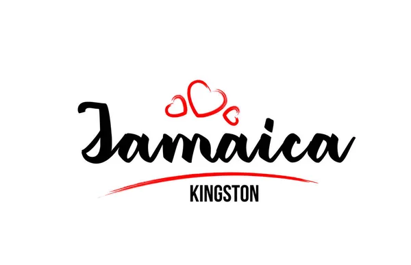 Jamaica country with red love heart and its capital Kingston cre — Stock Vector