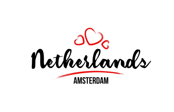 Ολλανδία χώρα με κόκκινη καρδιά αγάπη και την πρωτεύουσά της Άμστερνταμ — Διανυσματικό Αρχείο