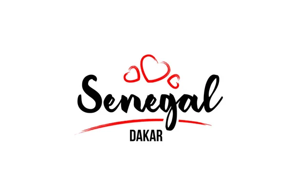Senegal land med röd kärlek hjärta och dess huvudstad Dakar creati — Stock vektor