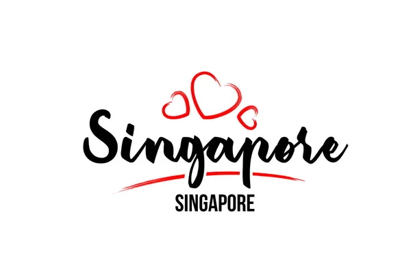 Negara Singapura dengan hati cinta merah dan ibukota Singapura - Stok Vektor