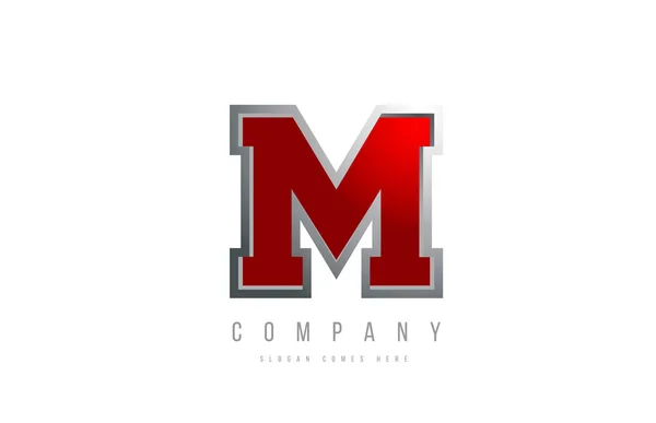 회사 아이콘을 위한 M 적색 금속 회색 로고 알파벳 — 스톡 벡터