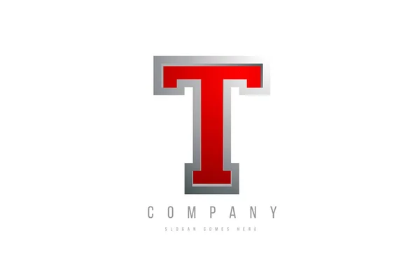 T metal vermelho metálico cinza logotipo letra alfabeto para ícone da empresa — Vetor de Stock