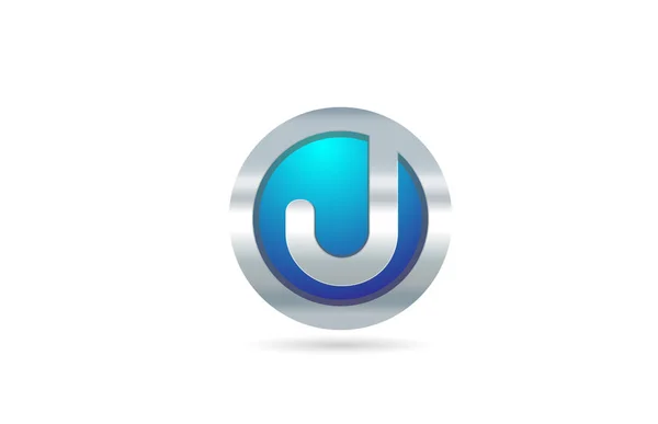 J alfabeto letra azul metal logotipo ícone design para empresa ou ônibus — Vetor de Stock