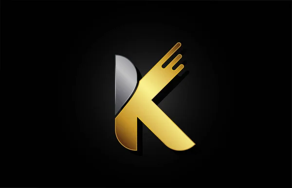 Letra K del alfabeto de oro o oro para el diseño del logotipo del icono de la empresa — Vector de stock