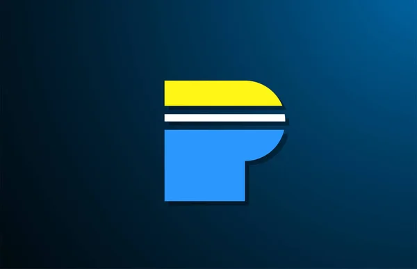 P amarillo azul negrita logotipo letra alfabeto para el diseño del icono de la empresa — Vector de stock