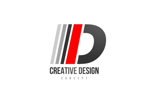 Alfabeto preto vermelho letra D logotipo ícone design para empresa ou busi — Vetor de Stock