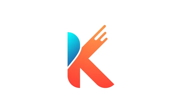 Літера K помаранчевий синій колір абетки для логотипу компанії — стоковий вектор
