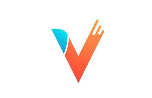 Letra V na cor azul alaranjado do alfabeto para o logotipo do ícone da empresa des — Vetor de Stock