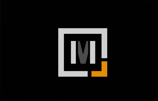 Nero bianco arancione quadrato lettera M alfabeto logo icona di design per — Vettoriale Stock