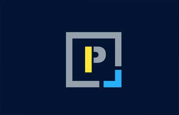 Azul amarillo letra P alfabeto logotipo icono de diseño para el negocio — Vector de stock