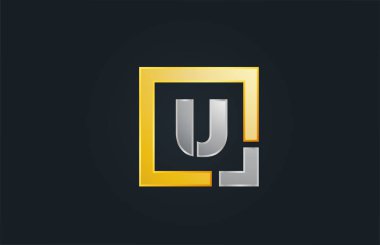 altın gümüş metal harf U alfabe logo tasarım simgesi