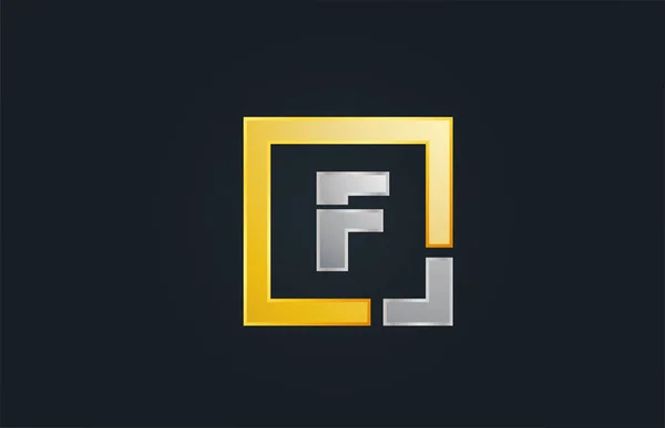 Guld silver metall bokstav F alfabet logotyp design ikon för buskar — Stock vektor