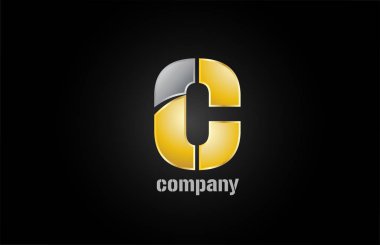 Şirket için altın gümüş metal logo c alfabe harf tasarım simgesi