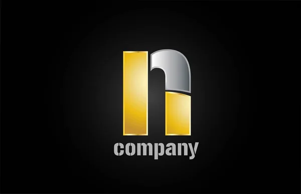 Logo logam emas perak n ikon desain huruf alfabet untuk perusahaan - Stok Vektor