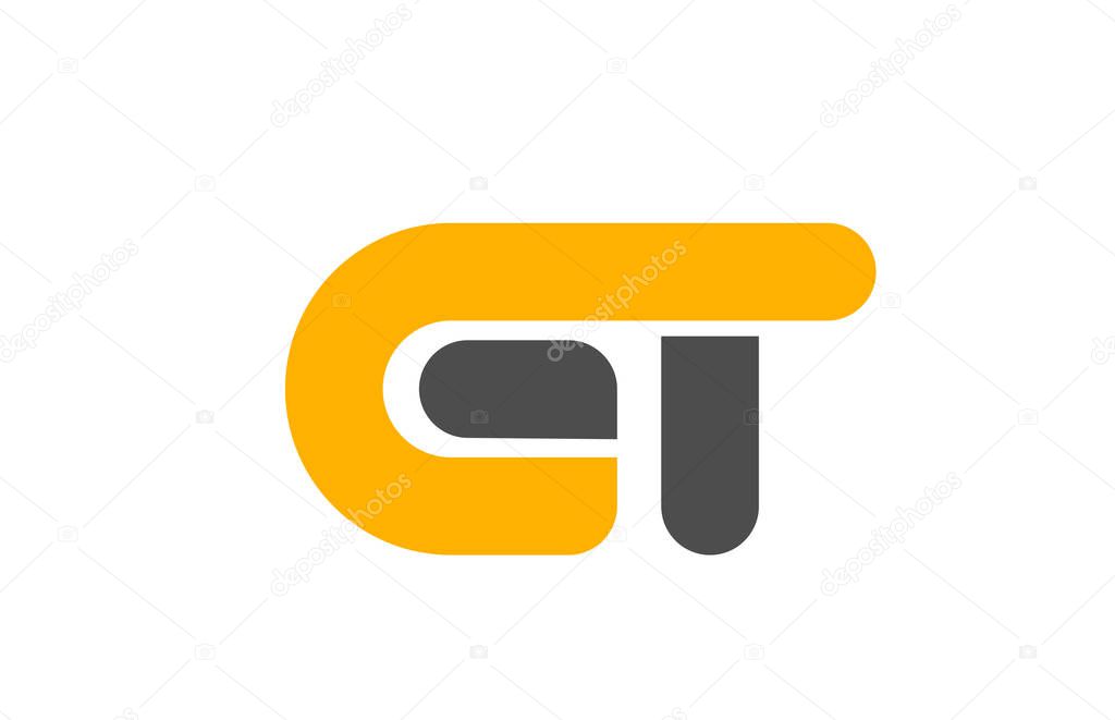 Yellow grey combination logo letter GT G T alphabet design icon for business. Suitable for company logotype