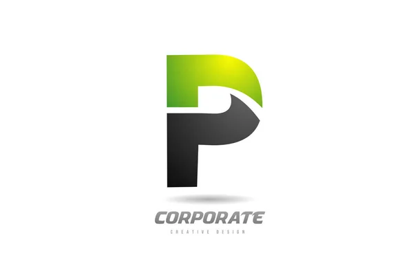 Zwart groen logo letter P alfabet design icoon voor bedrijven — Stockvector