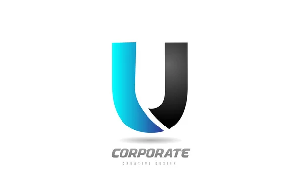 Huruf alfabet hitam biru Desain ikon logo U untuk bisnis - Stok Vektor