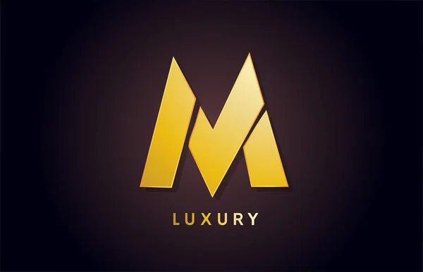 Gouden M luxe alfabet letter logo design pictogram voor het bedrijfsleven — Stockvector