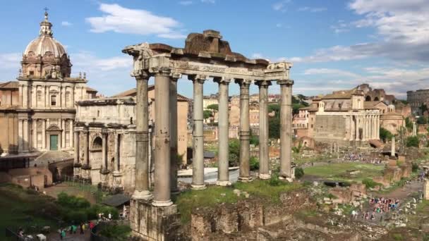 Bovenaanzicht Van Oude Ruïnes Van Het Romeinse Forum Forum Romanum — Stockvideo