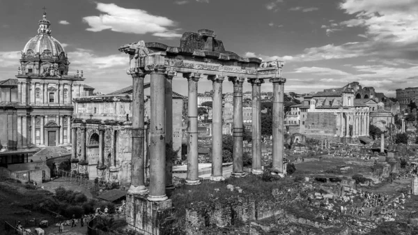 Black and white top view of ancient ruins of the Roman forum or — Stock Photo, Image