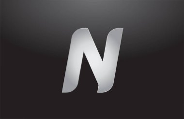 metal alphabet letter silver N grey logo business company design
