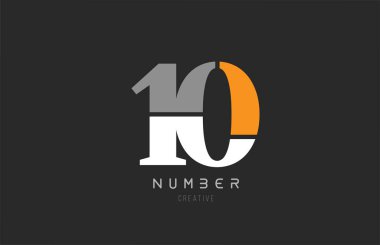 number 10 ten for company logo icon design in grey orange and wh