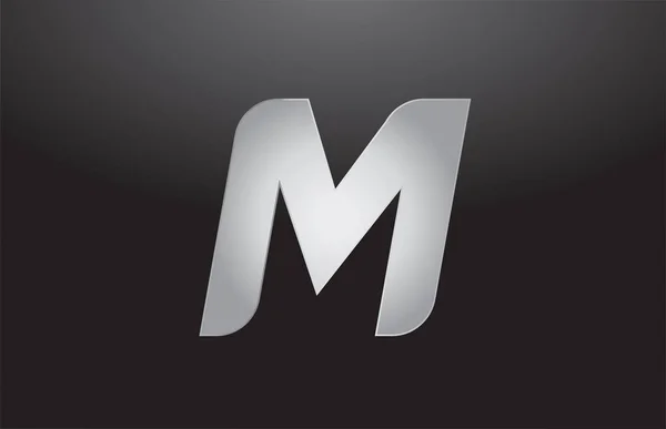 Kovové písmo stříbrné M šedé logo obchodní firma design — Stockový vektor