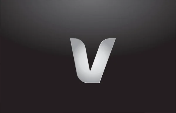 Metal alphabet letter silver V grey logo business company design — Stock Vector
