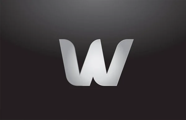 Alfabeto metálico letra prata W logotipo cinza empresa de design — Vetor de Stock