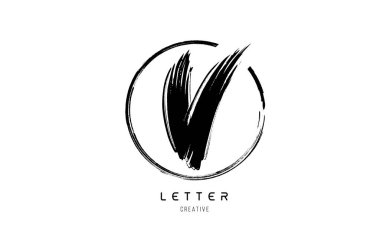 El yazısıyla yazılmış grunge V fırça darbesi harfli logo simgesi desi desi