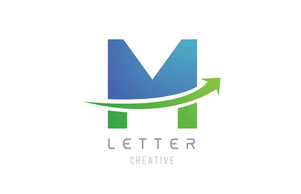 Şirket logosu simgesi için yeşil mavi ok harfi M harfi. — Stok Vektör
